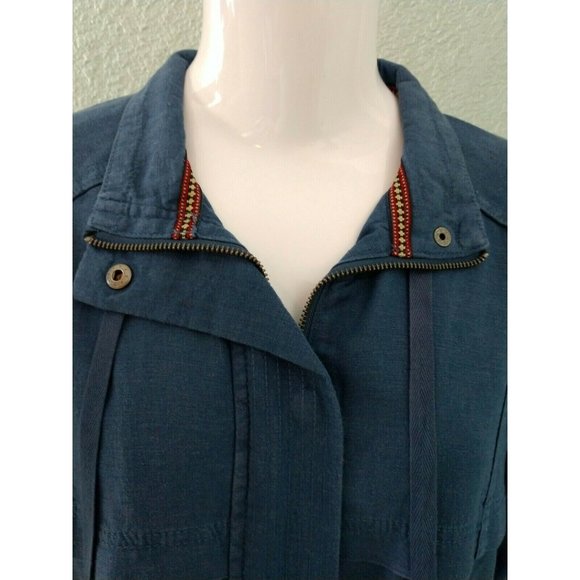 NWT Style & Co Women's M Blue Linen Blend Jacket Top Zip-Up Roll Tab Long Sleeve - Picture 5 of 8